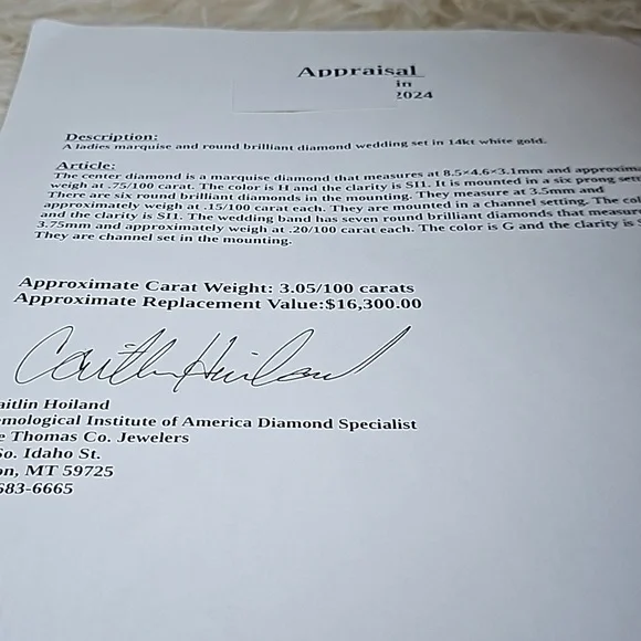 Ladies marquee and round brilliant diamond wedding set in 14kt white gold - Picture 7 of 8